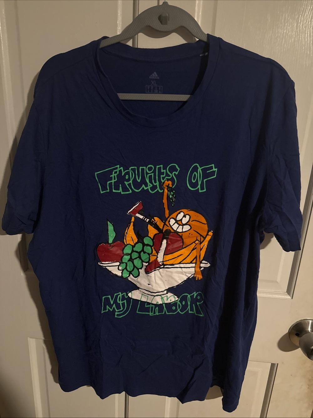adidas Royal Blue Fruit Graphic Tee with Orange Character
